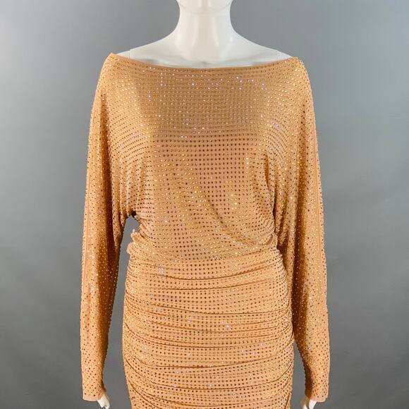 SELF-PORTRAIT Size 4 Beige Polyester Blend Rhinestones Long Cocktail Dress - Picture 2 of 8